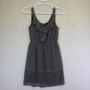 BeBop Dress Junior M Black Ruffle Waist Tie Chiffon Polka Dot Sailor Whimsigoth‎